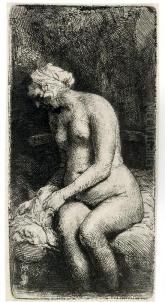 A Woman Bathing Her Feet At A Brook - view 1