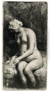 A Woman Bathing Her Feet At A Brook