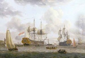 Dutch Shipping Scene in a Wide Estuary by Abraham Storck