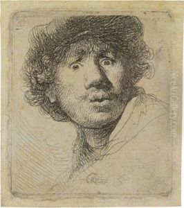 Self Portrait In A Cap, Open-mouthed by Harmenszoon van Rijn Rembrandt