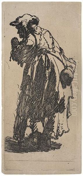 Old Beggar Woman With A Gourd. - view 1
