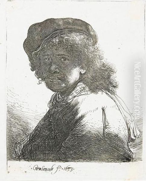 Self Portrait In A Cap And Scarf With The Face Dark: Bust. - view 1