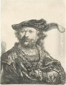 Self Portrait In A Velvet Cap And Plume. by Harmenszoon van Rijn Rembrandt