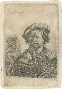 Self Portrait In A Flat Cap And Embroidered Dress.