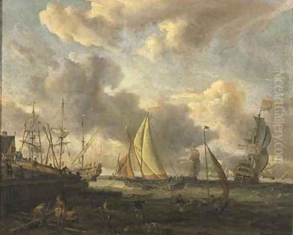 A seascape with a Dutch shipping yard near a port - view 1