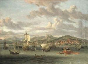 Dutch shipping off the Bay of Smyrna with a state barge Dutch shipping off the Bay of Smyrna with a state barge