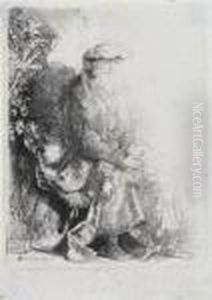 Abraham Umarmt Isaak by Harmenszoon van Rijn Rembrandt