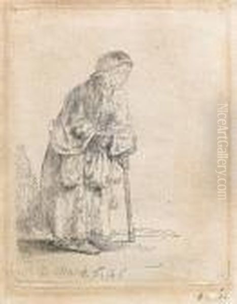 Beggar Woman Leaning On A Stick - view 1