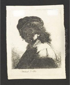 Self-portrait In A Cap And Scarf With The Face Dark by Harmenszoon van Rijn Rembrandt