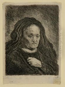 The Artist's Mother With Her Hand On Her Chest by Harmenszoon van Rijn Rembrandt