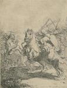 Cavalry Fight by Harmenszoon van Rijn Rembrandt