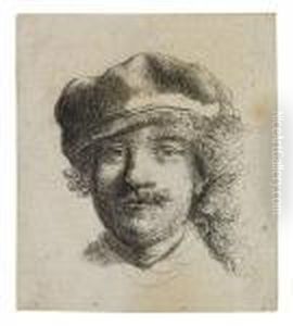 Self Portrait Wearing A Soft Cap: Full Face, Headonly by Harmenszoon van Rijn Rembrandt