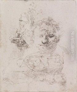 A Sheet Of Studies With The Head Of The Artist by Harmenszoon van Rijn Rembrandt