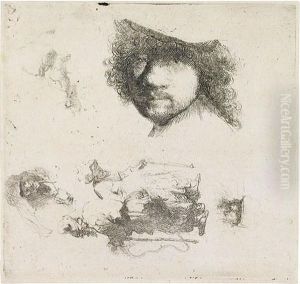 Sheet Of Studies: Head Of The Artist, A Beggar Couple