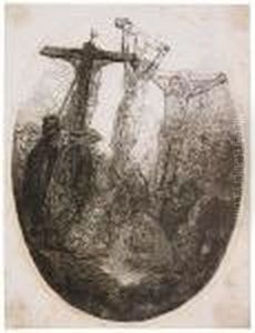 Christ Crucified Between The Two Thieves: An Ovalplate by Harmenszoon van Rijn Rembrandt
