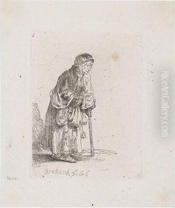 Beggar Woman Leaning On A Stick