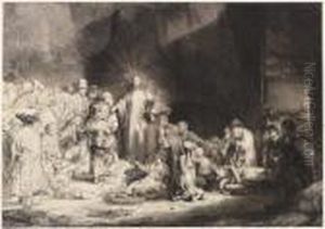 Christus Heilt Die Kranken. Genannt: Das Hundertguldenblatt by Harmenszoon van Rijn Rembrandt