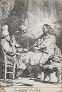 Christ At Emmaus: The Smaller Plate (bartsch88) by Harmenszoon van Rijn Rembrandt