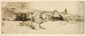 Landschaft Mit Baumen, Bauernhausern Und Turm by Harmenszoon van Rijn Rembrandt