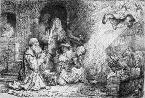Der Engel Vor Der Familie Des Tobias Verschwindend by Harmenszoon van Rijn Rembrandt