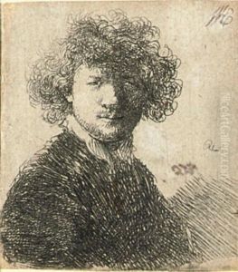 Self Portrait With Curly Hair And White Collar: Bust (b., Holl. 1; Hind 33) by Harmenszoon van Rijn Rembrandt