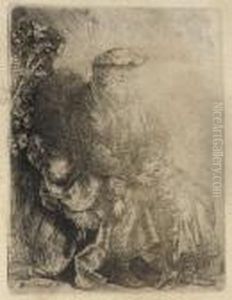 Abraham Caressing Isaac (b., Holl. 33; H. 148) by Harmenszoon van Rijn Rembrandt