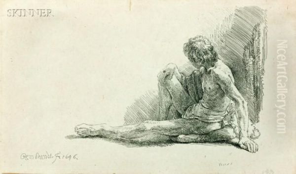 Nude Man Seated On The Ground - view 1