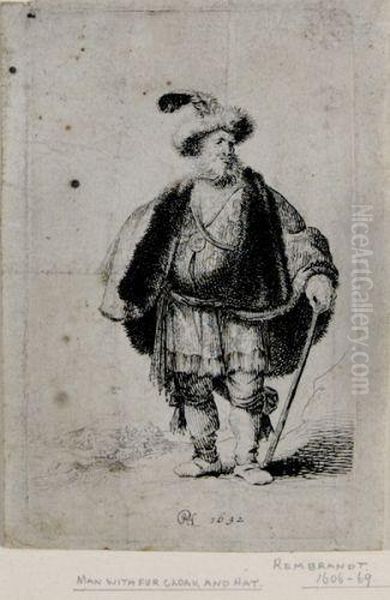 Man With Fur Cloak And Hat - view 1