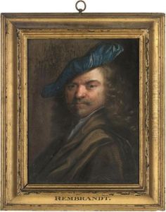 Portrait Of A Gentleman, Bust-length, In A Blue Hat And Maroon Wrap