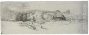 Landscape With Trees, Farm Buildings And A Tower (b., Holl. 223; H. 244) by Harmenszoon van Rijn Rembrandt