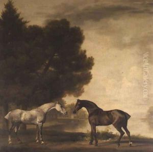 A Grey and a Bay in a Landscape by George Stubbs