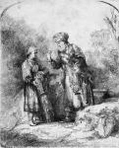 Abraham Mit Isaak Sprechend by Harmenszoon van Rijn Rembrandt