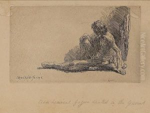 Nude Man Seated On The Ground With One Leg Extended (bartsch 196) by Harmenszoon van Rijn Rembrandt
