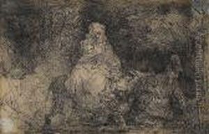 The Flight Into Egypt : Crossing The Brook (bartsch 55) by Harmenszoon van Rijn Rembrandt
