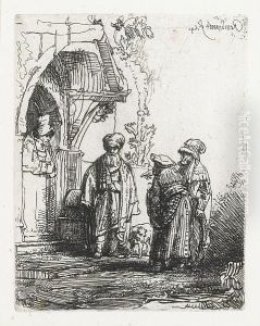 Three Oriental Figures (jacob And Laban?) by Harmenszoon van Rijn Rembrandt