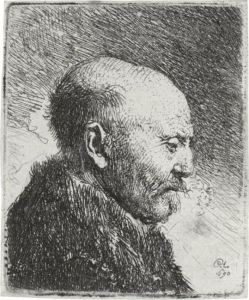 Bald Headed Man In Profile 
Right: The Artist's Father (?) (b., Holl. 292; H. 23; Bb. 30-g) by Harmenszoon van Rijn Rembrandt