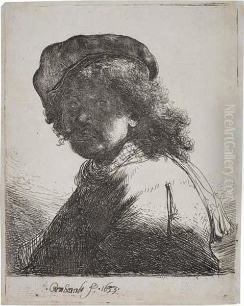 Self Portrait In A Cap And Scarf With The Face Dark:bust - view 1