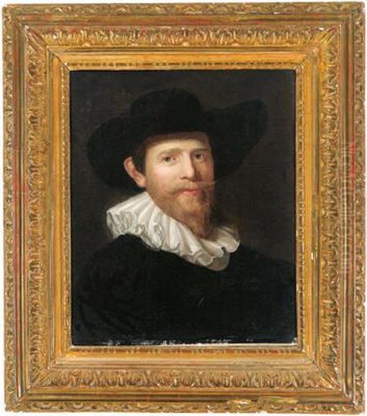 Ritratto Di Un Signore In Abito Nero Con Cappello E Collare - view 1
