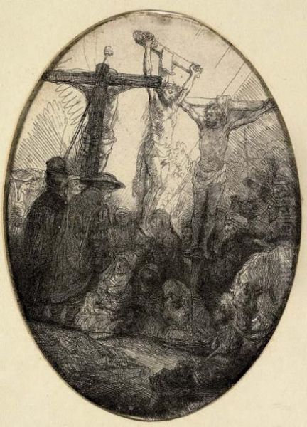 Christ Crucified Between Two Thieves: Oval Plate (b., Holl. 79; H. 173) - view 1