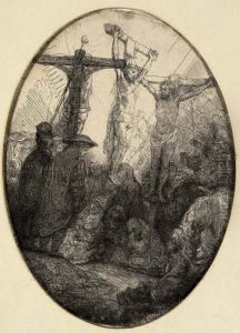 Christ Crucified Between Two Thieves: Oval Plate (b., Holl. 79; H. 173) by Harmenszoon van Rijn Rembrandt
