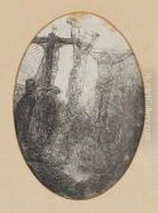 Christ Crucified Between The Two Thieves: An Oval Plate (bartsch 79) by Harmenszoon van Rijn Rembrandt