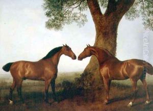 Two Bay Hunters by a Tree, 1786 by George Stubbs