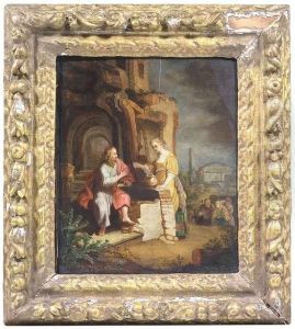 Christ And The Samaritarian Woman. Oil/panel by Harmenszoon van Rijn Rembrandt