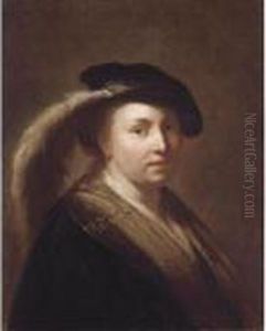 Portrait Of A Young Girl, Head And Shoulders, Wearing A Feathered Cap