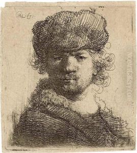 Self-portrait In A Heavy Fur Cap: Bust by Harmenszoon van Rijn Rembrandt