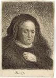 The Artist's Mother With Her Hand On Her Chest: Small Bust by Harmenszoon van Rijn Rembrandt