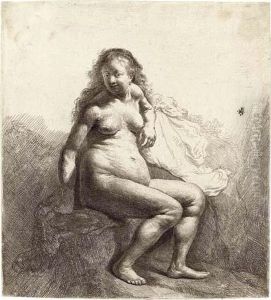 A Naked Woman Seated On A Mound