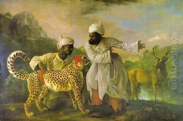 Cheetah with Two Indian Attendants and a Stag by George Stubbs