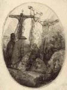 Christ Crucified Between The Two Thieves: An Oval Plate by Harmenszoon van Rijn Rembrandt