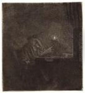 A Student At A Table By Candlelight